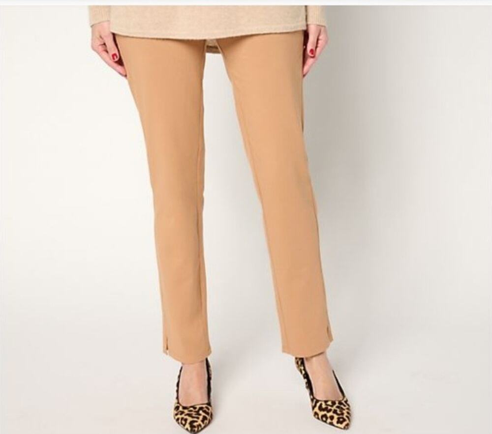 Women With Control Tummy Control Straight Leg Pant Petite L Camel A675815 NWT